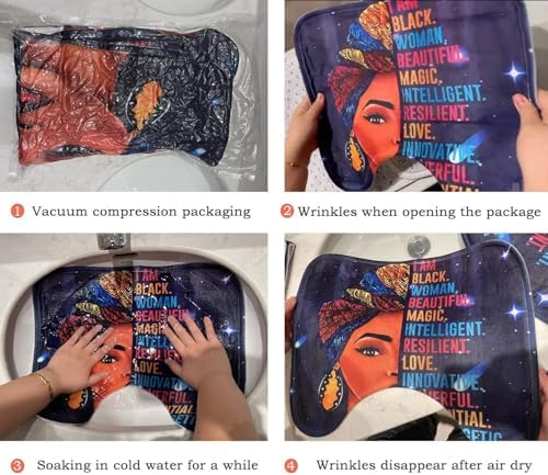 4Pcs Bathroom Shower Curtain Sets, Inspirational Quote African American Black Queen Shower Curtains with Rugs Toilet Lid Cover Bath Mat, Praying Black Girl Bathroom Decor Set