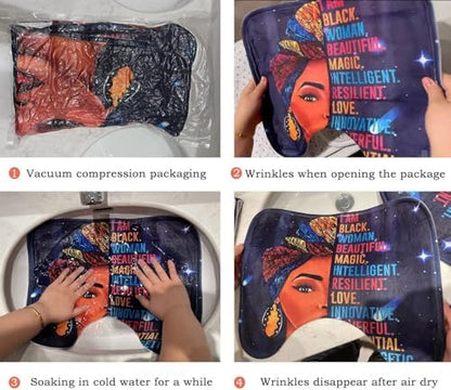 4PCS Shower Curtain Set with Waterproof Shower Curtain Non-Slip Bath Mat Rug and Toilet Lid Cover, Inspirational Quote Africa American Black Queen Fathers Day Bathroom Decor Set
