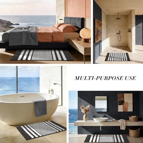 BSICPRO Bathroom Rugs, 17x24 Chenille Bath Mats, Dark Grey