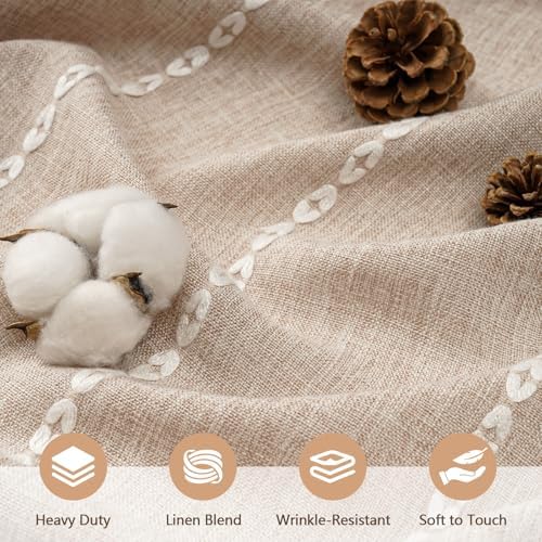 Seenus Boho Farmhouse Shower Curtain and Fabric Liner Set, Heavyweight Linen Textured Fabric Shower Curtain Taupe with Tassels, 2 in 1 Waterproof Fabric Shower Curtain Set for Bathroom, 72x72 Inch