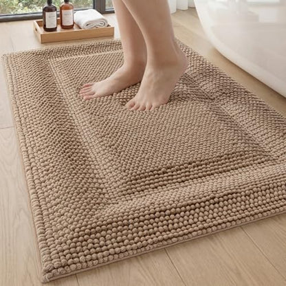 DEXI Bathroom Rugs 36x24, Non Slip Washable Chinelle Bath Mat, Dark Beige