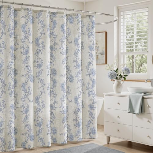 HOMEIDEAS Blue and White Floral Shower Curtain 36x72 Inch