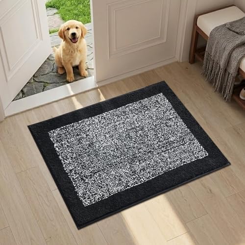 Bathroom Rugs 24x17 Non Slip Washable, Soft Absorbent Bath Mat Black
