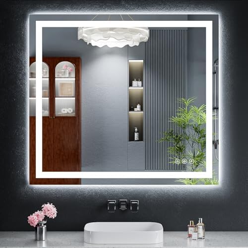 36"x40" LED Bathroom Mirror with Lights, Backlit+Frontlit, Anti-Fog