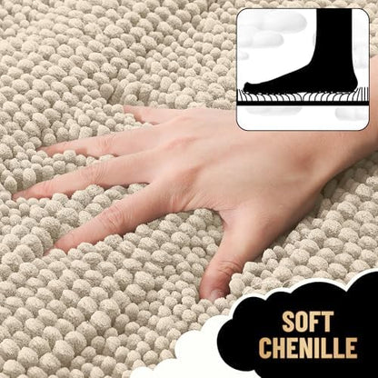 OLANLY Thick Bathroom Runner Rugs 47x24, Soft Chenille Long Bath Rugs, Sand