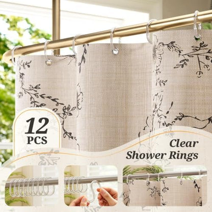 Vintage Black Floral Shower Curtain with 12 Clear Rings - 72" W x 72" L