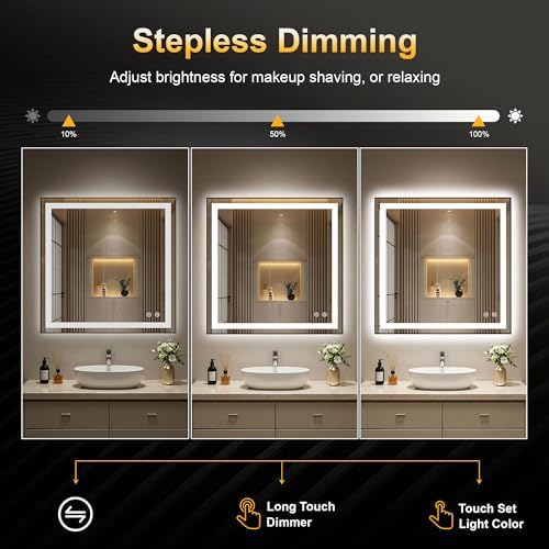 LED Bathroom Mirror with Light, 30x30 Vanity Mirror for Wall with Frame