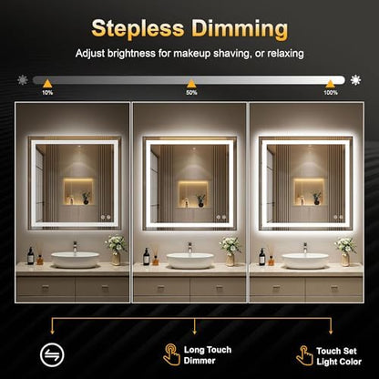 LED Bathroom Mirror with Light, 30x30 Vanity Mirror for Wall with Frame