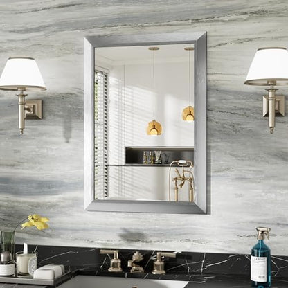 Briivue Bathroom Wall Mirror, Silver Brushed Nickel Metal Frame, 22x30 Inch