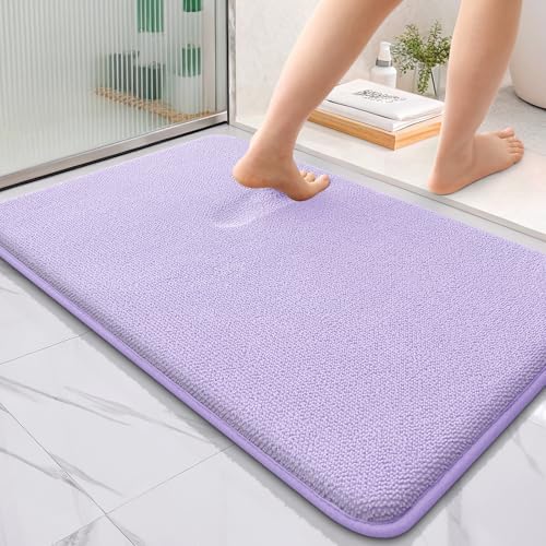 OLANLY Thick Memory Foam Bathroom Rugs 36x24, Absorbent Bath Mat, Lavender