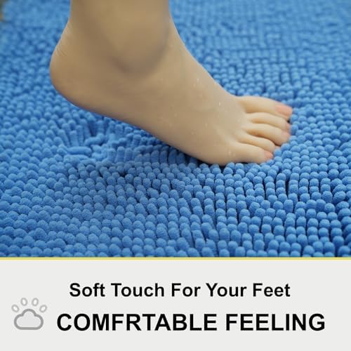 BOANKODU Bathroom Rugs Sets 2 Piece, Extra Soft Chenille Bath Mat Absorbent Bathroom Rug, Bathroom Mat with PVC Non-Slip Bottom, Machine Washable Bath Rugs (32x20 Inch + 24x16 Inch, Snow Cyan)