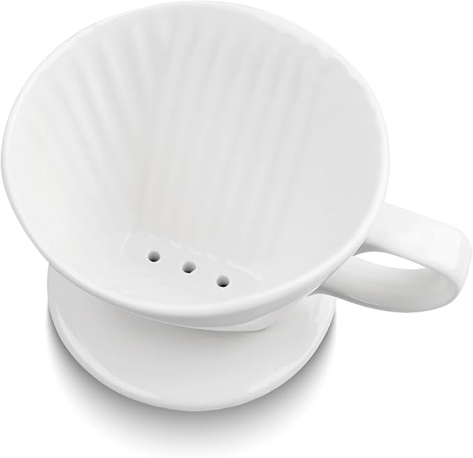 hailanbao Handmade Pour over Ceramic Coffee Dripper - Authentic Brewing Experience for Camping, Office, and Home (White)