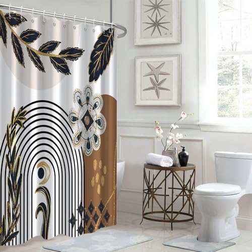 Black and Gold Boho Shower Curtain for Bathroom 72x78 Inch