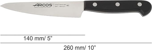 Arcos Chef Knife 5 Inch Stainless Steel. Cooking Knife to Cut and Peel Fruits and Vegetables. Ergonomic Polyoxymethylene Handle and 140mm Blade. Series Universal. Color Black