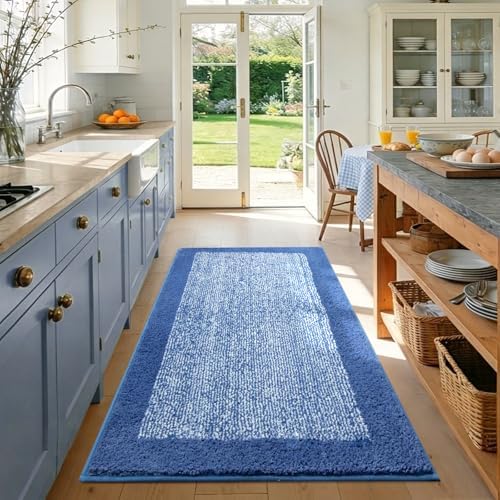 48x32 Large Bathroom Rugs Non Slip Washable, Soft Absorbent Bath Mat Blue