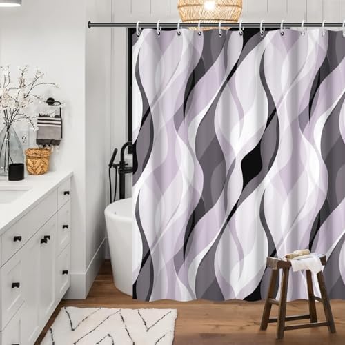 Lavender Striped Shower Curtain with Hooks for Bathroom 72x72 Inch