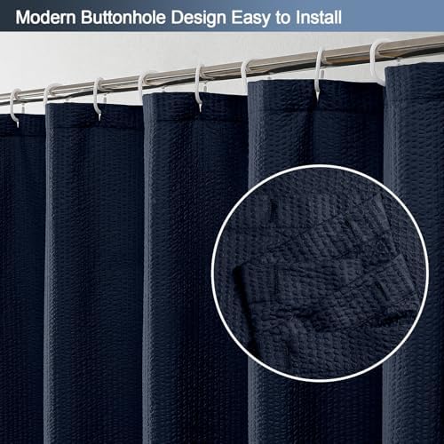 OWENIE Navy Blue Shower Curtain or Bathroom 72x72 Inch, 3D Embossed Textured Waffle Fabric Shower Curtains, Soft Hotel Farmhouse Style, Water Repellent, Machine Washable, Navy Blue, 72" W x 72" L
