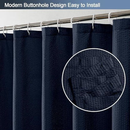 OWENIE Navy Blue Shower Curtain for Bathroom 96 Inches Extra Long, Elegant 3D Embossed Textured Fabric Shower Curtains, Water Repellent, Machine Washable, Hotel Style, 72" W x 96" L, Navy Blue