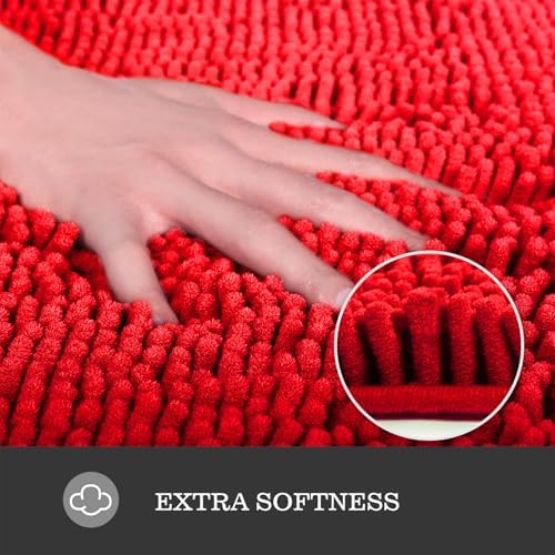 Yeaban Chenille Red Bathroom Rug 36"x60",Non-Slip Rubber Backing