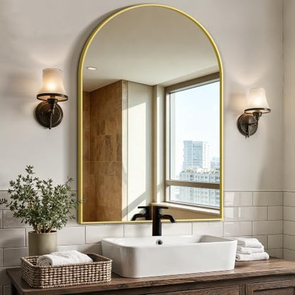 Arched Bathroom Vanity Mirror for Over Sink, 36”x24”, Gold