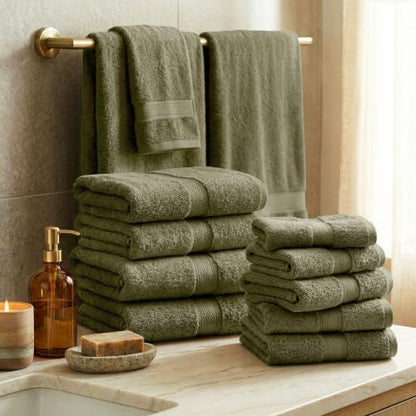 SUPERIOR Madeline Plush Egyptian Cotton 12-Piece Towel Set - Forrest Green