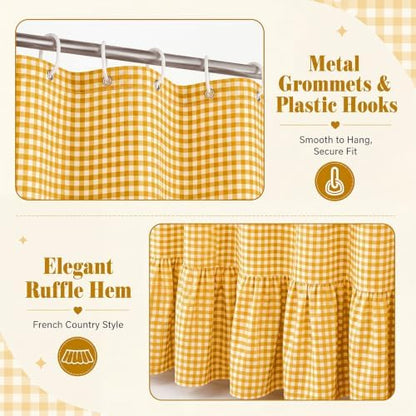 HunnmingRe Ruffle Hem Gingham Shower Curtain Yellow