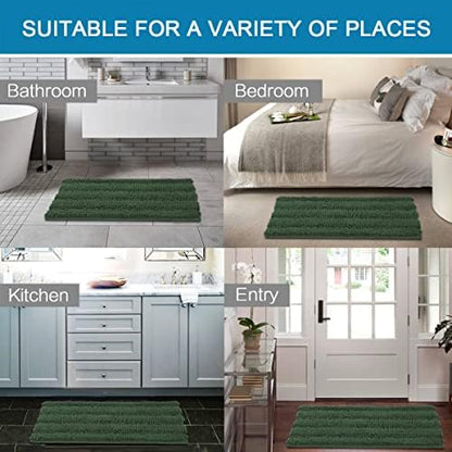 H.VERSAILTEX Bathroom Rugs Bath Mats Sets Super Absorbent Chenille Striped Bath Mats Non Skid Machine Wash Dry Rugs for Bathroom Floor Set of 2(Bronze Green, 47 x 17 Plus 17 x 24 - Inches)