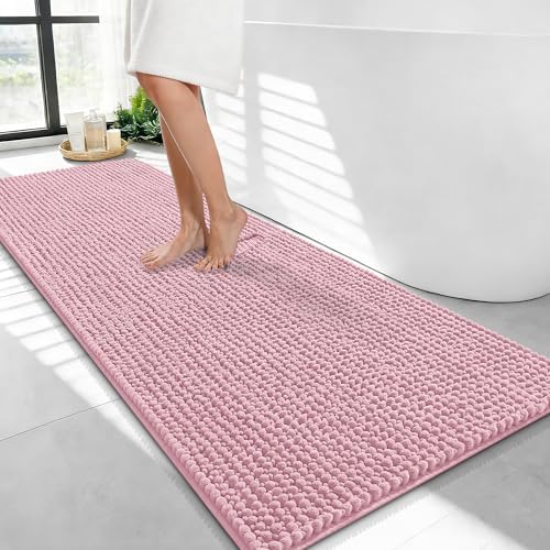 OLANLY Thick Chenille Bathroom Runner Rugs Mats 47x24, Dusty Rose