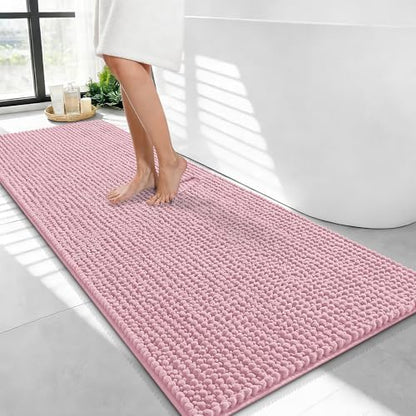OLANLY Thick Chenille Bathroom Runner Rugs Mats 47x24, Dusty Rose