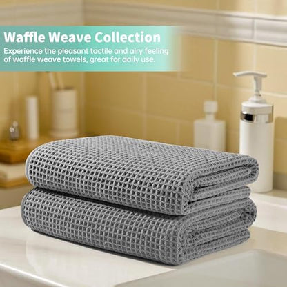 Microfiber Waffle Bath Towels, 4 Pieces, Soft, Absorbent, Fast Drying, Lint Free 430 GSM (27''x55''/68.58 cm x139.7 cm)