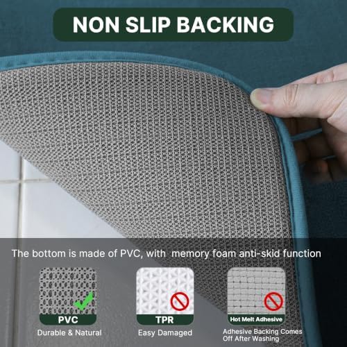 H.VERSAILTEX Kitchen Mat Non Slip Memory Foam Flannel Velvety Runner Rug Water Absorbent Soft Kitchen Rugs Set for Floor Standing Rugs(47" x 17" + 24" x 17", Dark Teal)