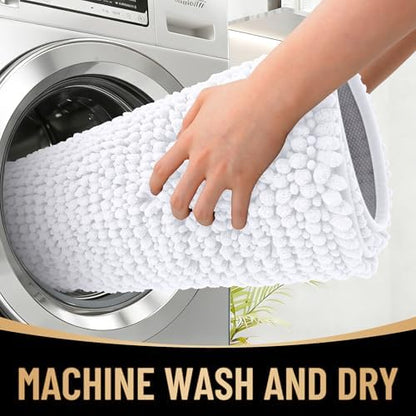 OLANLY Thick Chenille Small Bathroom Rugs 24x16, Absorbent Bath Mat, White