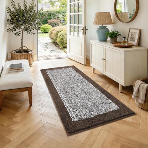 48x24 Long Bathroom Rugs Non Slip Washable, Soft Absorbent Bath Mat Brown