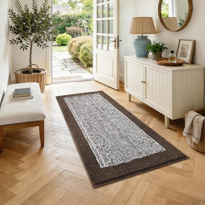 48x24 Long Bathroom Rugs Non Slip Washable, Soft Absorbent Bath Mat Brown