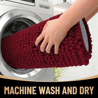 OLANLY Thick Chenille Bathroom Runner Rugs Mats 59x20, Burgundy