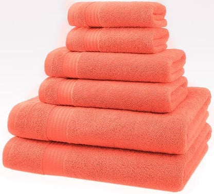 American Veteran Towel, 6 Piece Towel Set for Bathroom, 100% Cotton Turkish Bathroom Towels, 2 Bath Towels 2 Hand Towels 2 Washcloths, Coral