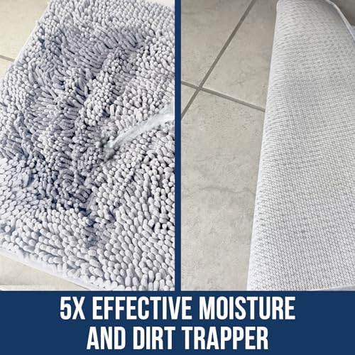 Muddy Mat® | Chenille Bathroom Rugs Quick Dry Microfiber Mats Non Slip Washable, Extra Thick, Soft and Highly Absorbent Bath Mats for Bathroom, Kitchen, and Shower Floor - White 19"x30"
