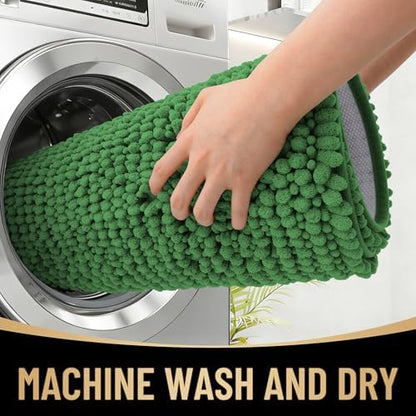 OLANLY Thick Chenille Absorbent Bathroom Rugs Mat 36x24, Olive Green