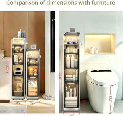 BGYMF 4-Tier Narrow Slim Bathroom Storage Cabinet,Movable,White