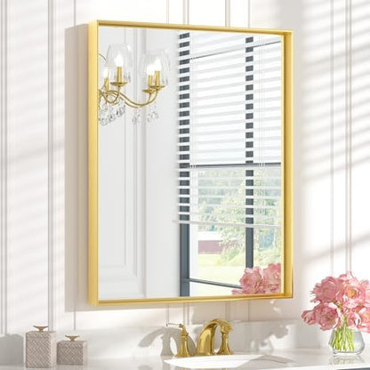 Keonjinn 28x36 Inch Gold Bathroom Mirror for Over Sink, Vanity Mirror
