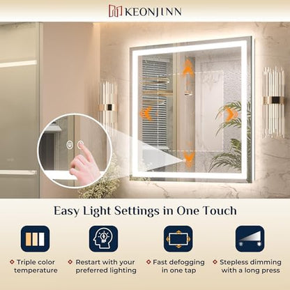Keonjinn 60x36 Inch LED Bathroom Mirror with Lights, Frontlit & Backlit