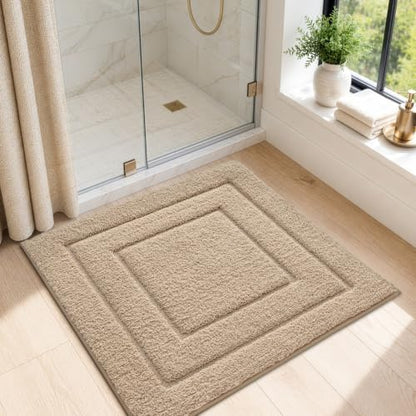 DEXI Square Bathroom Rug 26x26, Non-Slip and Absorbent Bath Mat, Beige