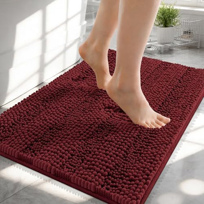 OLANLY Small Bathroom Rugs 24x16, Chenille Bath Rugs, Andorra Red-Brown