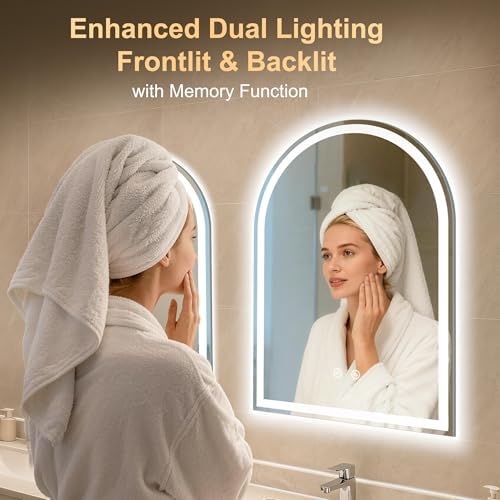 Arched LED Lighted Bathroom Mirror with Lights 20"x28"Smart Anti-Fog