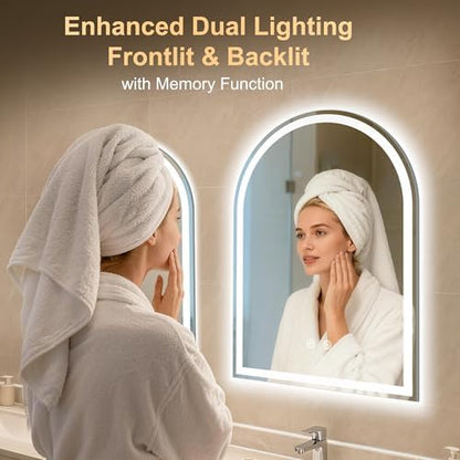 Arched LED Lighted Bathroom Mirror with Lights 20"x28"Smart Anti-Fog