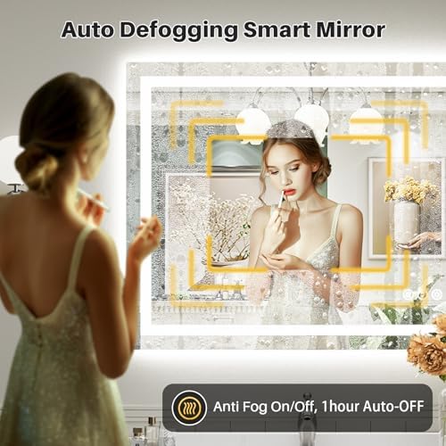 Briivue 44x36 Inch LED Bathroom Mirror with Lights, Backlit & Front Lit