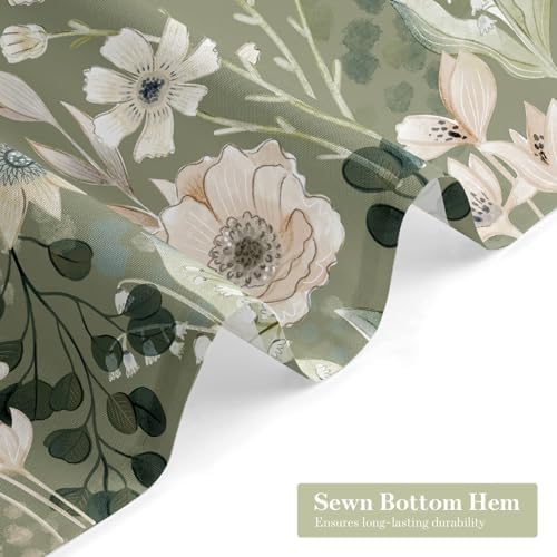 Boho Floral Shower Curtain, Green Botanical Fabric Curtain, 36 x 72