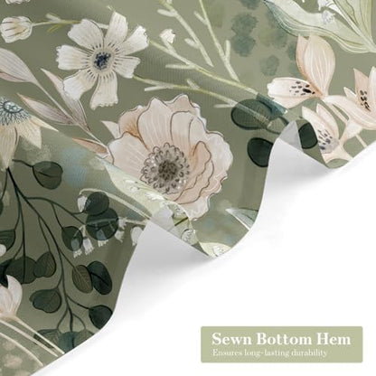 Boho Floral Shower Curtain, Green Botanical Fabric Curtain, 36 x 72