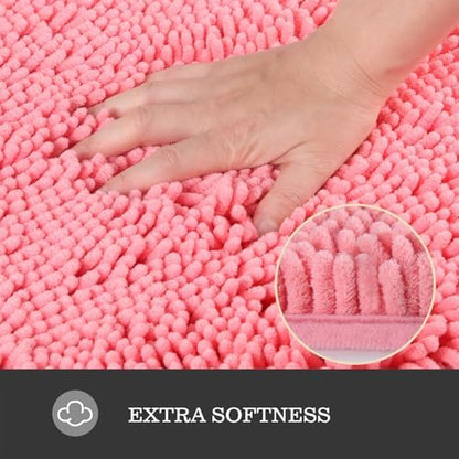Yeaban Chenille Pink Bathroom Rug 40"x60",Non-Slip Rubber Backing