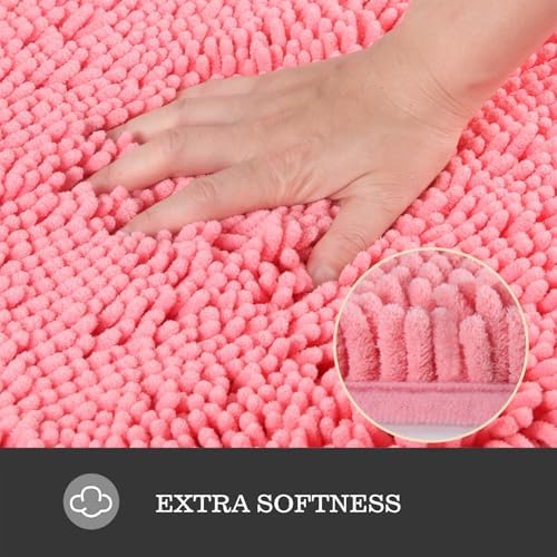 Yeaban Chenille Pink Bathroom Runner Rug 17"x47"